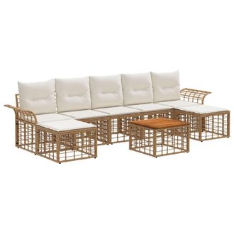 vidaXL Conjunto De Sof&aacute;s De Exterior 8 Pcs Natural Y Crema Poli&eacute;ster Vidaxl