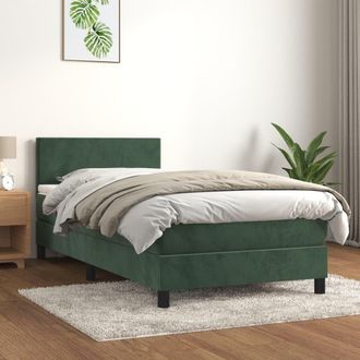 vidaXL Cama Box Spring Con Colch&oacute;n Terciopelo Verde Oscuro 100x200 Cm Vidaxl