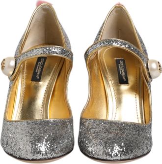 Dolce & Gabbana Silver Glitter Mink Fur VALLY Pumps Womens Shoes (Pre-Owned)