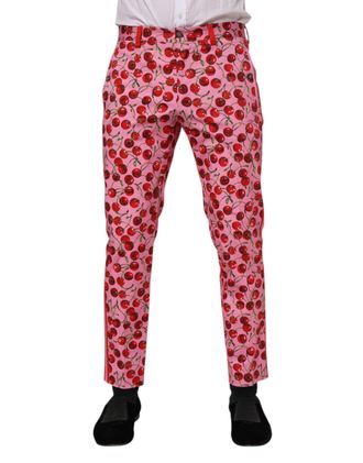 Dolce & Gabbana Mens Pink Cherry Print Cotton Dress Pants