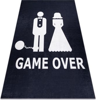RugsX Rugsx - Alfombra Lavable Bambino 2104 game Over Boda, Despedida De Soltero, Antideslizante - Negro Black 120x170 Cm