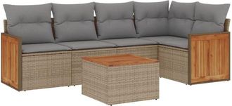 vidaXL Vidaxl - Juego De Sof&aacute;s Jard&iacute;n Con Cojines 6 Pzas Rat&aacute;n Sint&eacute;tico Beige