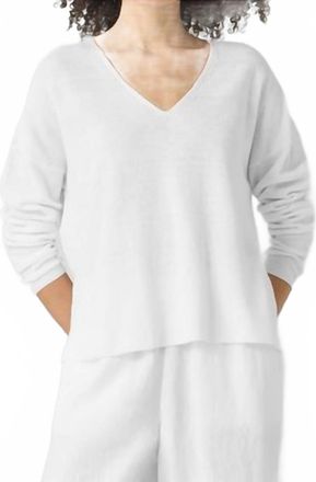 Eileen Fisher Organic Linen Cotton V-Neck Top In White