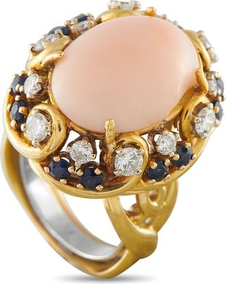 Luxury Bazaar 18K Yellow Gold 0.80ct Diamond, Coral, and Sapphire Ring MF09-043026