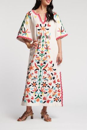 Frances Valentine Charming Caftan Veracruz in Oyster/multi at Nordstrom, Size X-Large