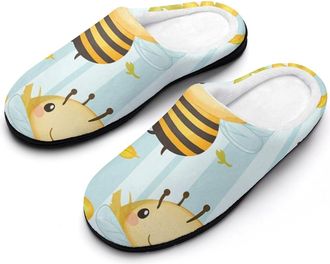Generic Cute Bees Sunflowers Cotton Slippers for Women Memory Foam Comfy House Shoes with Anti-Skid Rubber Sole