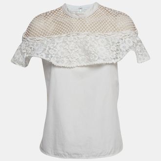 Self Portrait Self Portrait White Guipure Lace Detachable Yoke And Cotton Hudson Top