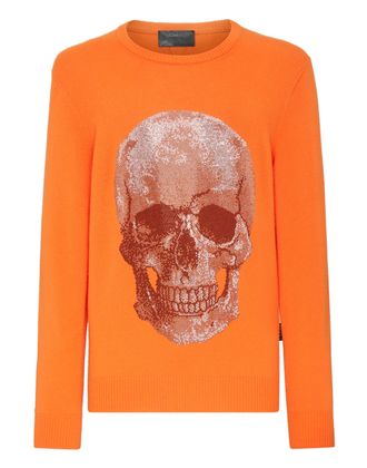 Philipp Plein Cashmere Pullover Round Neck LS Iconic Plein with Crystals