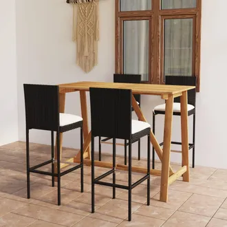 vidaXL Vidaxl Set Da Bar Da Giardino 5 Pz Con Cuscini Nero