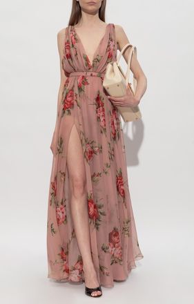 Dolce & Gabbana Silk Dress With Floral Motif, Womens, Pink