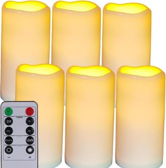 OEM Vela Led - 7,5 Cm Di&aacute;metro X 14 Cm Altura - Resistente Al Agua - Con Mando A Distancia Y Temporizador - Set De 6 Unidades - Blanco