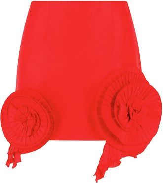 Blumarine Mini Taffeta Skirt With Pleated 3D Rose Appliqu&eacute;s