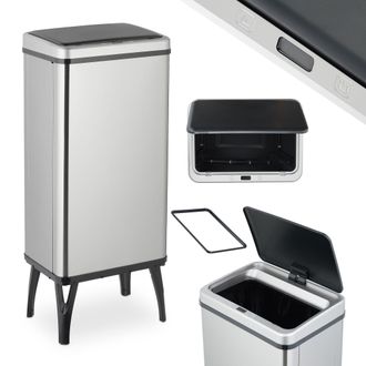 Relaxdays Relaxdays - Cubo De Basura Cocina Sensor, 50l, Tapa El&eacute;ctrica, Soporte Bolsas, Papelera Autom&aacute;tica Acero Inoxidable, Plata