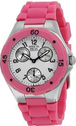 Invicta Angel Multi-Function White Sunray Dial Pink Silicone Ladies Watch 18791