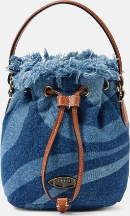 Pucci Marmo Small leather-trimmed denim bucket bag