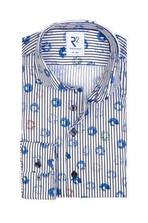 R2 Mens Blue Patterned Shirt - Size 17.5 inch