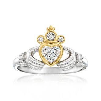 Ross-Simons Lab-Grown Diamond Claddagh Ring in Sterling Silver With 18kt Gold Over Sterling
