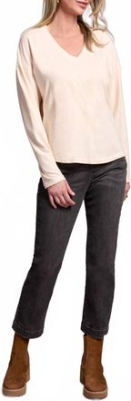 Tribal Slub Knit Flatlock V-Neck Top In Moonstone