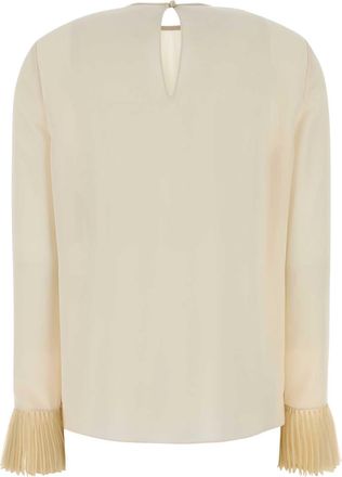 Valentino Garavani Womens Graphic Blouse Beige Silk Sweater