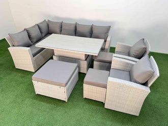 Fimous 11 Seat Garden Furniture Corner Sofa with 3 Footstools Light Grey
