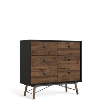 ebuy24 C&oacute;moda 6 cajones y base met&aacute;lica L101,8 cm - Efecto Nogal y negro