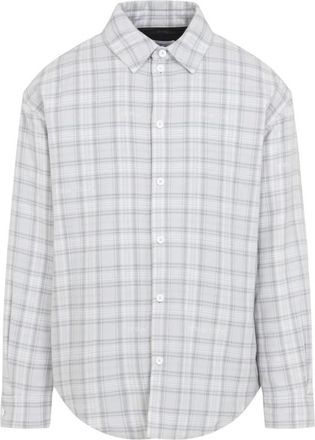 Off-white Flanellen Wol Overshirt Gevoerde Jas - Heren - Casual Overhemden - Grijs - M - Wol - Overhemden