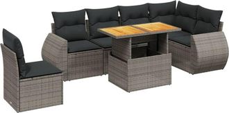 vidaXL Vidaxl - Set De Sof&aacute;s De Jard&iacute;n 7 Piezas Con Cojines Rat&aacute;n Pe Gris