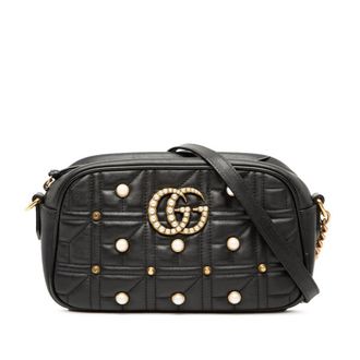 Gucci Pre-owned Gucci Small GG Marmont Matelasse Leather Pearl Studded Crossbody Ladies M08FZ15V4EIE61EB