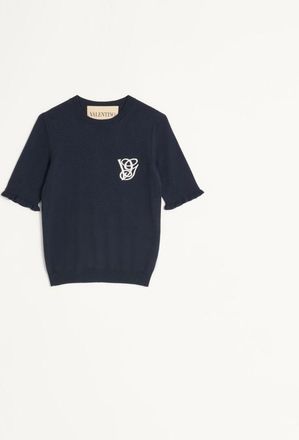 Valentino Top In Lana Ricamato Donna NOTTE/CREMA XL