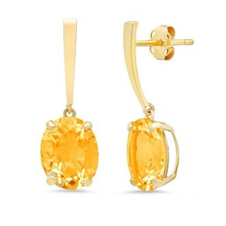 MAX + STONE 14k Yellow or White Gold 10x8mm Oval Cut Gemstone Drop Dangle Earrings