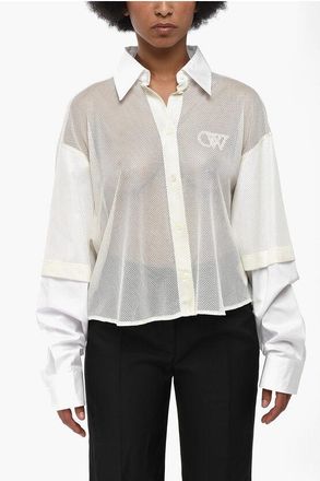 Off-white Mesh Blouse BASEBALL with Poplin Sleeves size 42