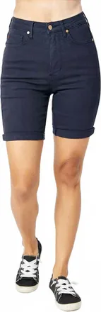 Judy Blue Womens Cora Tummy Control Bermuda Shorts In Navy