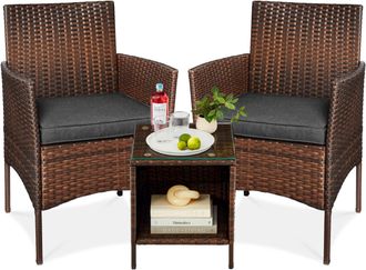 Best Choice Products 3-Piece Outdoor Wicker Conversation Patio Bistro Set, w/ 2 Chairs, Table