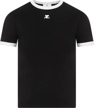 Courr&egrave;ges Tops, Dames, Zwart, XS, Katoen, T-shirt met Stijlvol Design