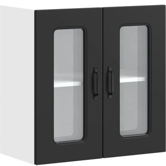 vidaXL Kitchen Wall Cabinet with Glass Door Kalmar Black Engineered Wood Vidaxl