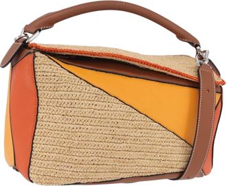 Loewe Puzzle Leather And Raffia Beige Leather Handbag (Pre-Owned)