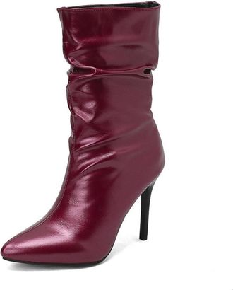 Generic Womens Ankle Boots with 10cm Stiletto Heel - Pointed Toe and Slip-On Design, Elegant Style for Evening and Formal Wear,Red,5.5 UK