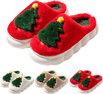 Generic Fluffy Slippers Women Men Novelty Cute Christmas Slippers,Comfy Warm Lightweight Breathable Anti-Slip House Shoes for Indoor and Outdoor (A-Red, 6-7)