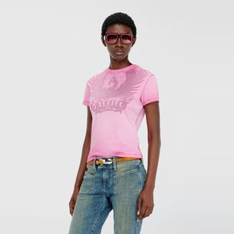 Diesel Slim T-shirt with d&eacute;vor&eacute; Phoenix - T-Shirts - Woman - Pink