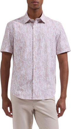 Bugatchi Miles OoohCotton Leaf Print Short Sleeve Button-Up Shirt in Sienna at Nordstrom, Size Xx-Large