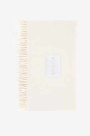 Moncler Webschal aus Wolle mit Fransen und Logopatch