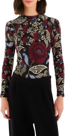 Farm Rio Valentina Floral Paisley Long Sleeve Stretch Cotton Bodysuit in Valentina Black at Nordstrom Rack, Size X-Small