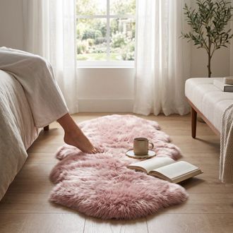 Infinity Leather Genuine Sheepskin Rosa Pink Double Natural Fluffy Silky Soft Real Wool Rug