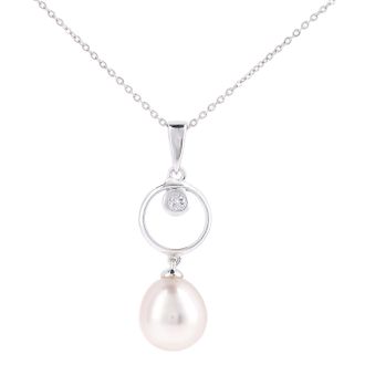 Diamant L'éternel 9 ct witgoud, 0,03 ct diamant met hanger met witte gekweekte parel