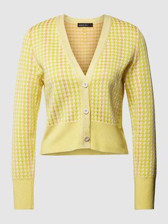 Marc Cain Cropped Strickjacke mit Hahnentrittmuster in GELB, Größe 38