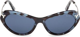 Emilio Pucci 56mm Geometric Sunglasses in Blue Havana /Fishtail Logo at Nordstrom