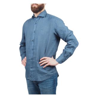 Paul & Shark Blauw linnen overhemd met Franse kraag - Heren - Casual Overhemden - Blauw - XL - Linnen - Overhemden