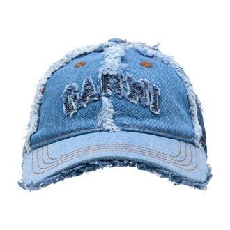 Ganni Womens B3020078-999 Distressed Denim Baseball Cap Blue Cotton