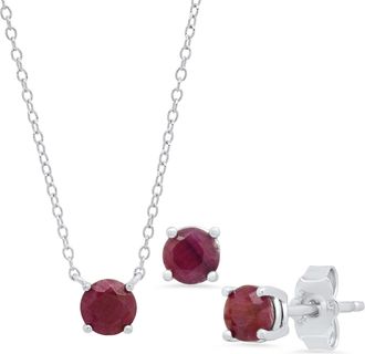 MAX + STONE Sterling Silver 4mm Gemstone Earrings and 6mm Pendant set