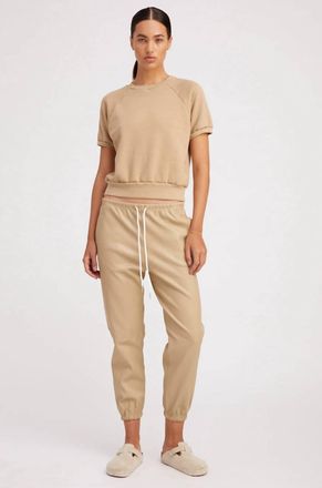 SPRWMN Leather Drawstring Jogger In Travertine